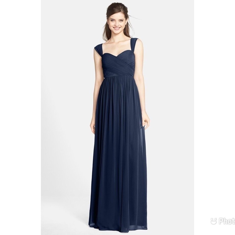 Jenny Yoo Leah Dress Navy Blue Maxi Missing Convertible Straps‎ Sz 6 Bridesmaid